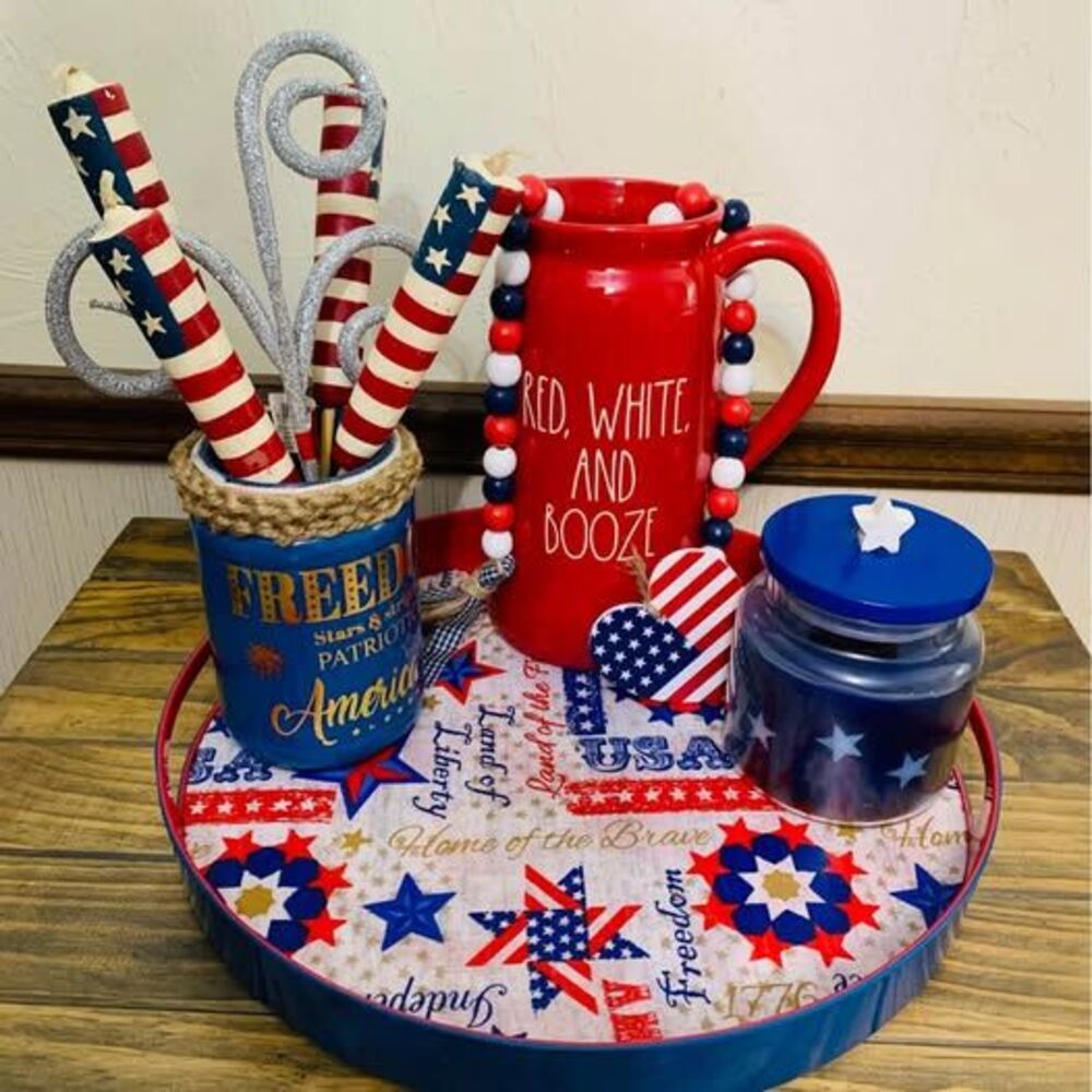Rae Dunn Pitcher, Patriotic 4th of July Decor Tray Set